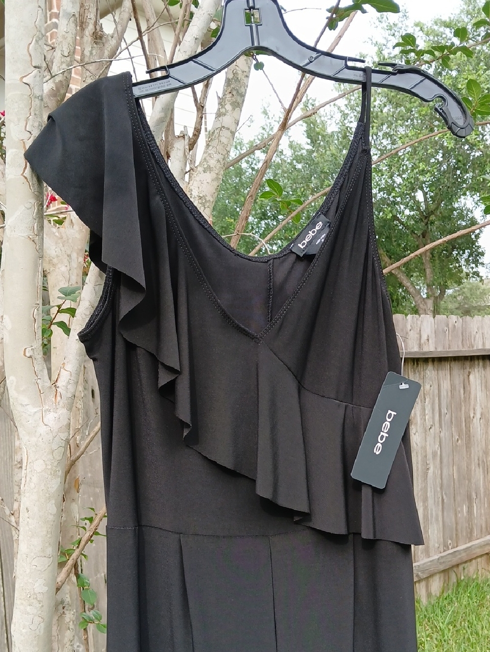 NWT Bebe Black Jumpsuit One-Shoulder Tank Top Sz 12 Dressy Clubwear Formal